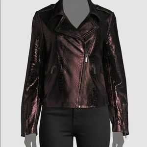 $247 Neiman Marcus Women's Purple Metallic Snake Lamb Leather Moto Jacket
